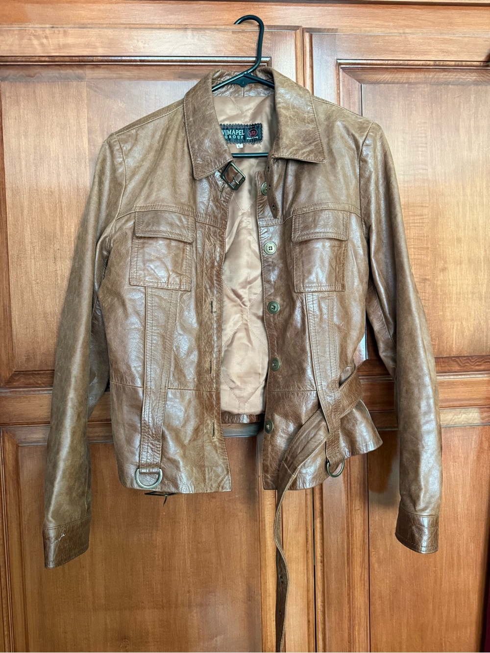 Vintage Vimapel Group Italian Leather Utility Jacket - Belted Cognac Brown L